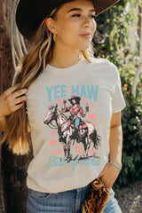 White YEE HAW State of mind Cowgirl Graphic Western Fashion Tee Graphic Tees JT's Designer Fashion