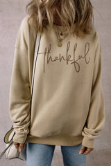 Parchment thankful Embroidered Drop Shoulder Pullover Sweatshirt Graphic Sweatshirts JT's Designer Fashion
