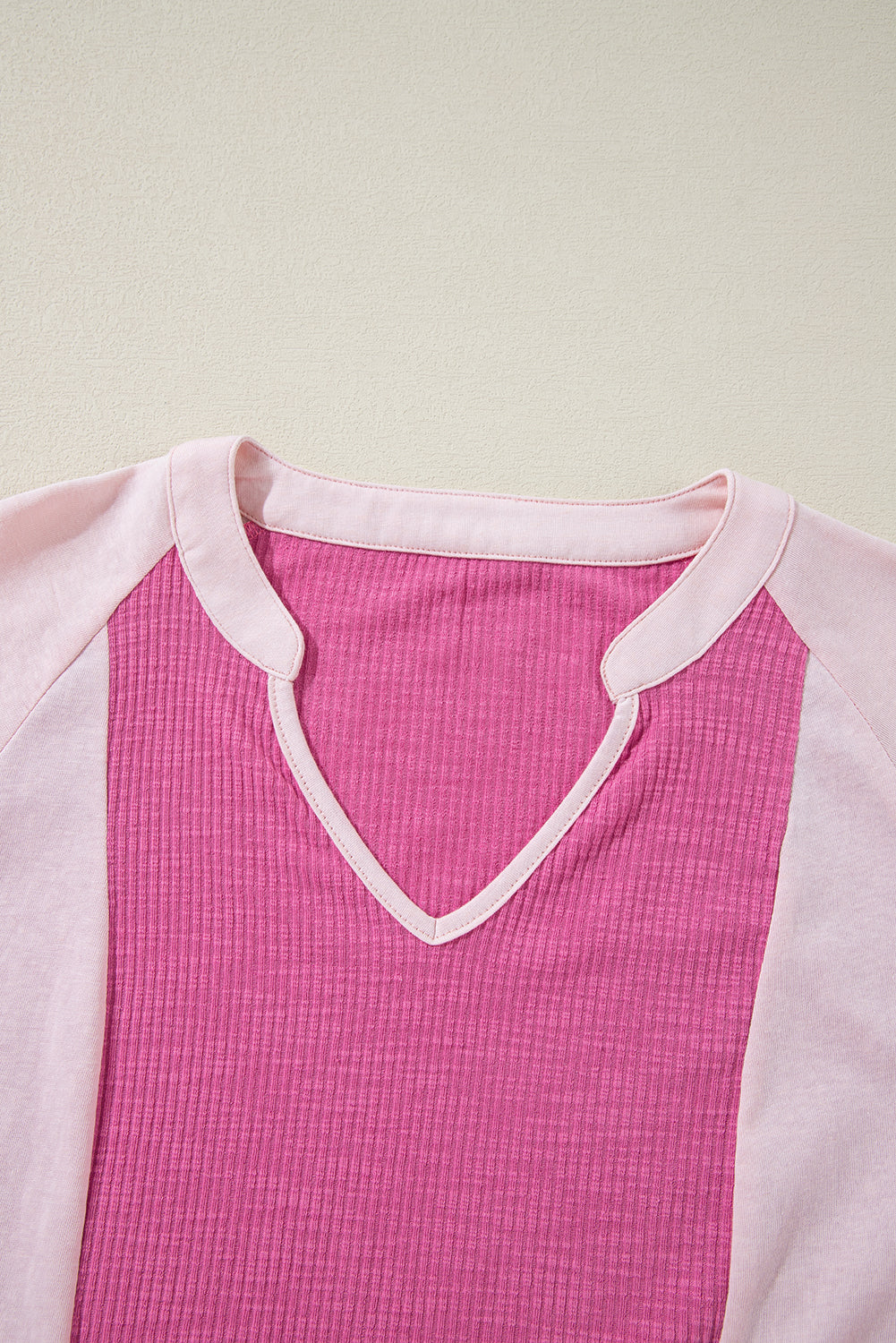 Bright Pink Textured Colorblock 3/4 Sleeve Oversize Top Long Sleeve Tops JT's Designer Fashion