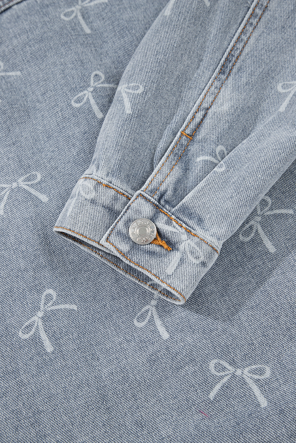 Sky Blue Bow Knot Print Light Wash Raw Hem Denim Jacket Denim Jackets JT's Designer Fashion