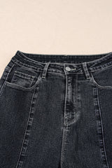 Black Plain Seam Detail Flared Bottom Ankle Length Jeans Jeans JT's Designer Fashion