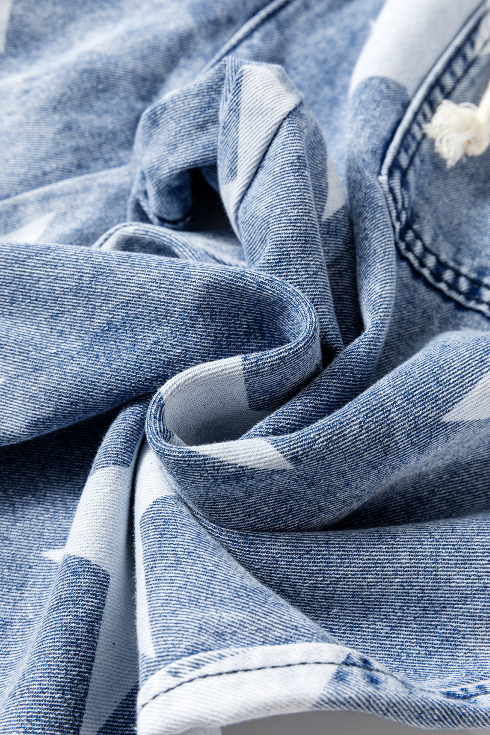 Light Blue Star Print Light Wash Drawstring Elastic Waistband Wide Leg Jeans Jeans JT's Designer Fashion