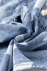 Light Blue Star Print Light Wash Drawstring Elastic Waistband Wide Leg Jeans Jeans JT's Designer Fashion