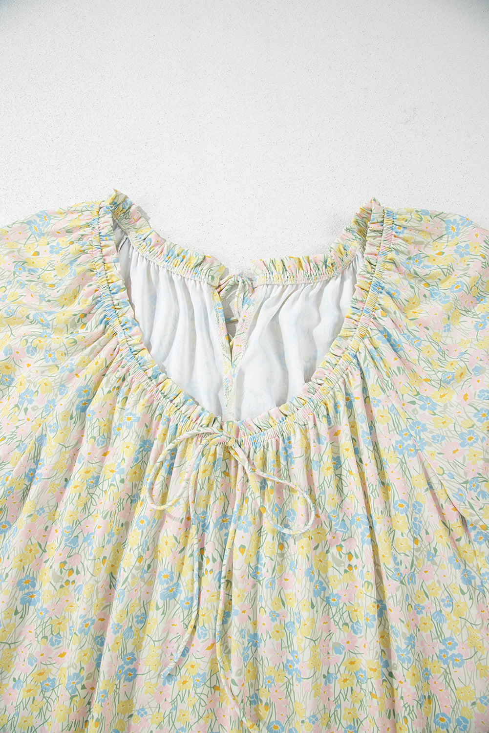 Green Floral Half Sleeve Frilled U Neck A-line Short Dress Floral Dresses JT's Designer Fashion
