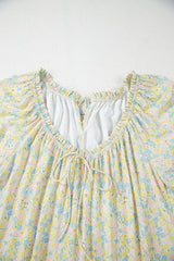 Green Floral Half Sleeve Frilled U Neck A-line Short Dress Floral Dresses JT's Designer Fashion