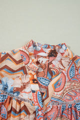 Orange Floral Print Shirred Cuff Buttoned Loose Shirt Blouses & Shirts JT's Designer Fashion