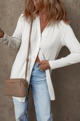 White Solid Color Ribbed Button up Tunic Cardigan Cardigans JT's Designer Fashion