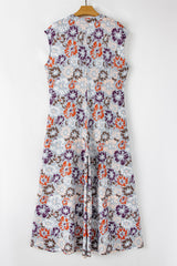 Sky Blue Floral Sleeveless Buttoned Pocketed Wide Leg Jumpsuit Jumpsuits & Rompers JT's Designer Fashion