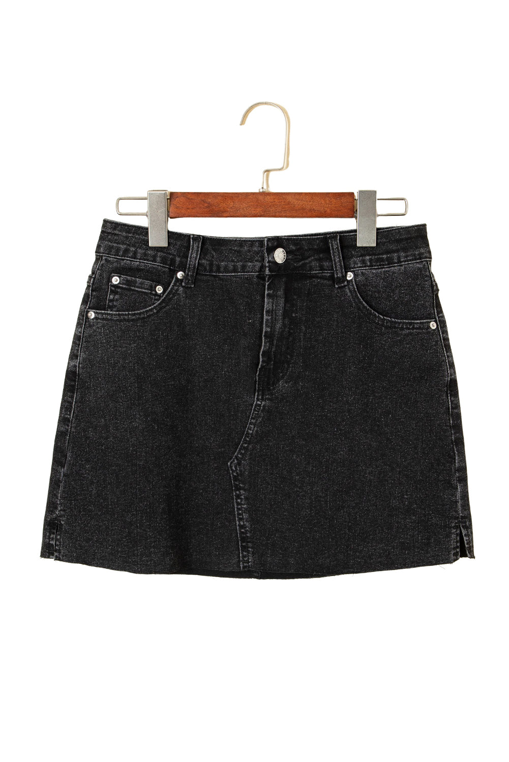 Carbon Grey Mineral Wash Ripped Raw Hem Denim Mini Skirt Skirts & Petticoat JT's Designer Fashion