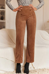 Chestnut Solid Color Double Breasted Straight Leg Pants Pants & Culotte JT's Designer Fashion