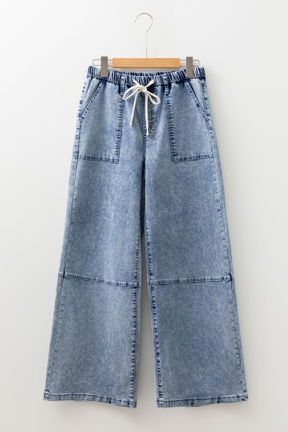 Ashleigh Blue Acid Wash Exposed Seam Drawstring Elastic Waistband Jeans Jeans JT's Designer Fashion