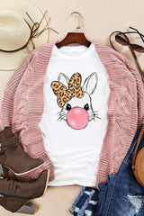 White Leopard Bow Bubble Rabbit Graphic Tee Graphic Tees JT's Designer Fashion