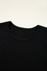 Black Ribbed Knit Cold Shoulder Sweater Sweaters JT's Designer Fashion