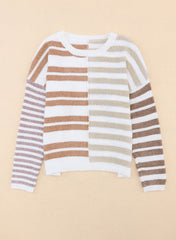 Stripe Blocked Drop Shoulder Slouchy Sweater Sweaters JT's Designer Fashion