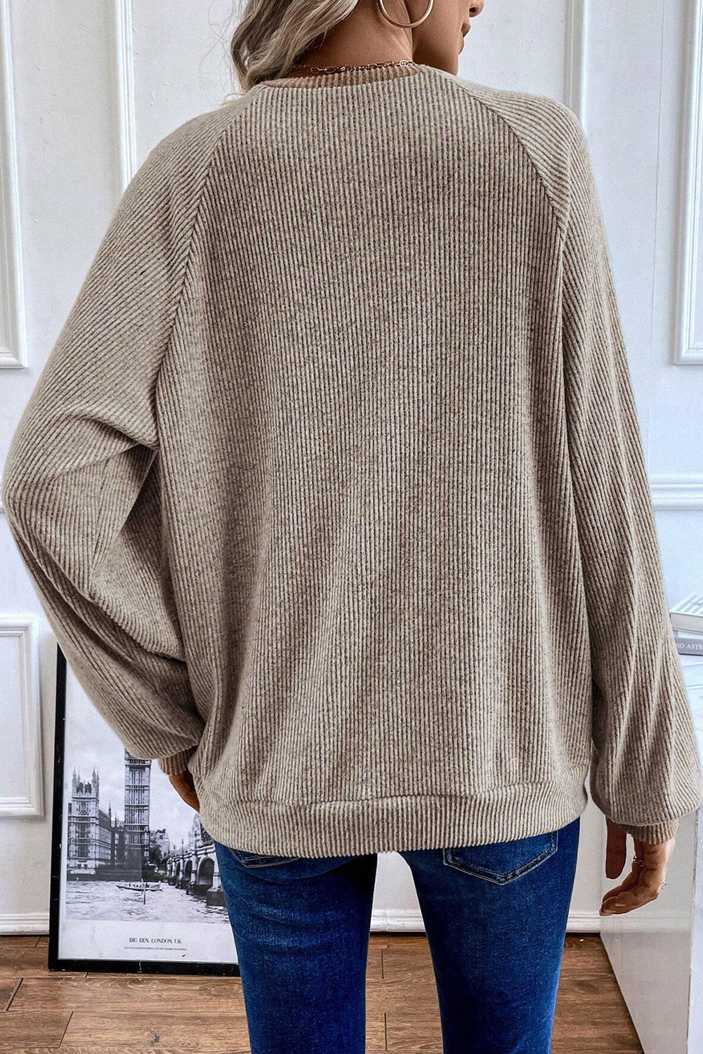 Jet Stream Color Contrast Ribbed Loose Fit Long Sleeve Top Long Sleeve Tops JT's Designer Fashion