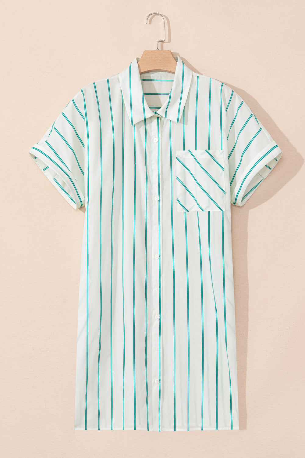 Green Stripe Plus Size St Patricks Day Short Sleeve Buttoned Shirt Dress Plus Size Mini Dresses JT's Designer Fashion