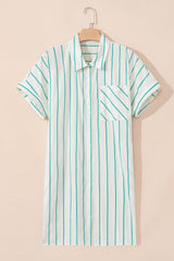 Green Stripe Plus Size St Patricks Day Short Sleeve Buttoned Shirt Dress Plus Size Mini Dresses JT's Designer Fashion