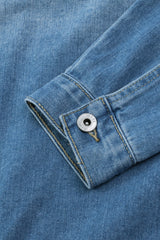 Sky Blue Distressed Contrast Hooded Denim Jacket with Pockets Denim Jackets JT's Designer Fashion
