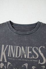 Dark Grey Kindness Butterflies Graphic Mineral Wash Loose Tee Graphic Tees JT's Designer Fashion