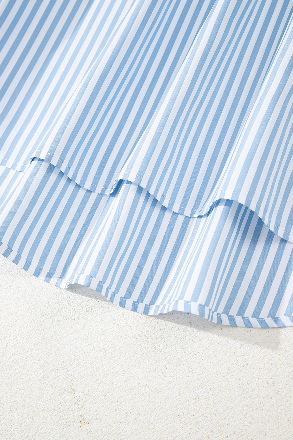 Sky Blue Stripe Shirred Detail Half Placket Collared Long Sleeve Fall Shirt Blouses & Shirts JT's Designer Fashion