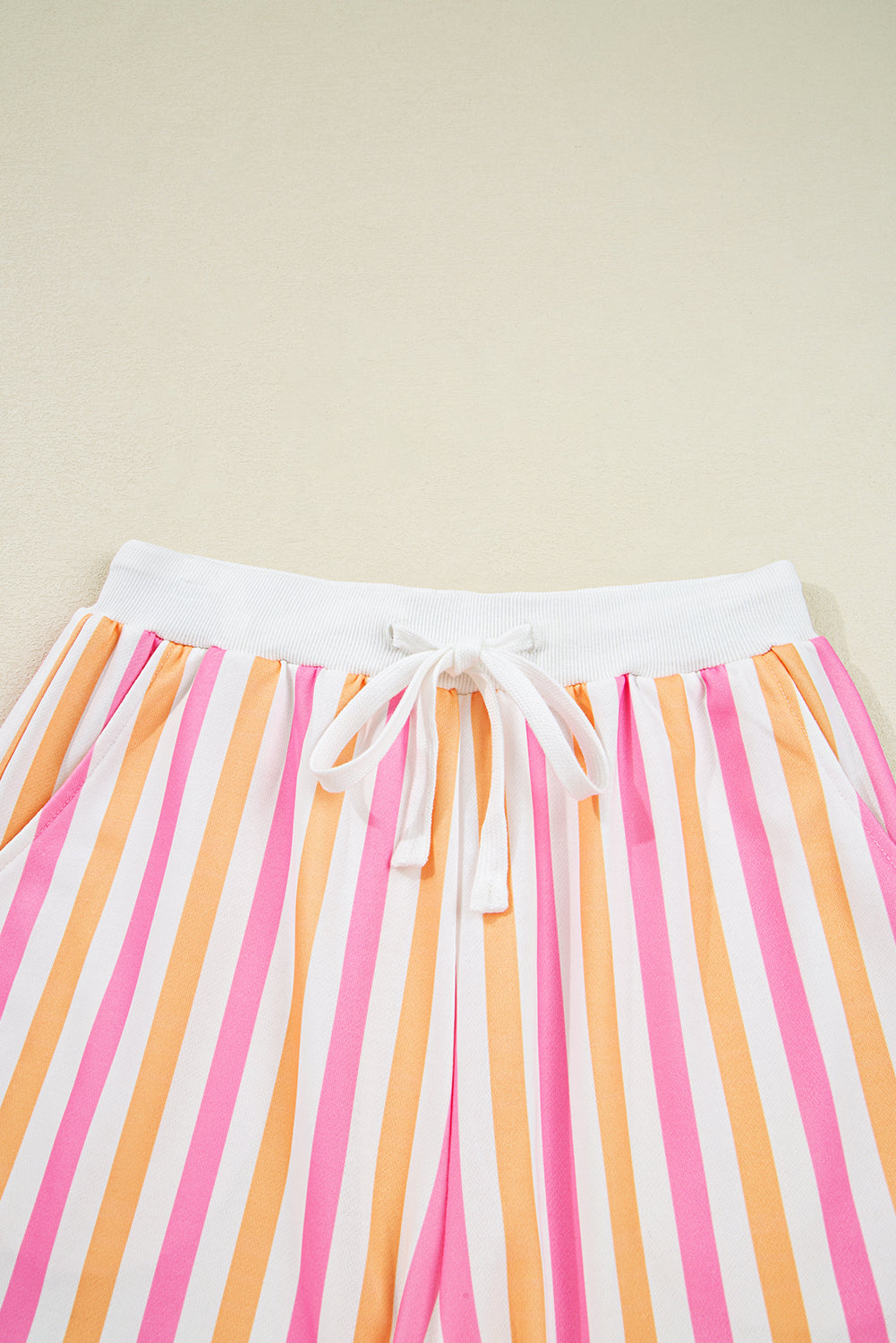 Pink Stripe Drop Shoulder Half Sleeve Loose Tee and Shorts Casual Set Short Sets JT's Designer Fashion