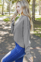 Gray Ribbed Zip Knit Top Long Sleeve Tops JT's Designer Fashion