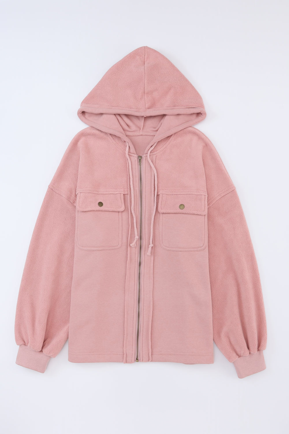 Pink Flap Pocket Drawstring Hood Zip Up Jacket Jackets JT's Designer Fashion