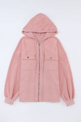 Pink Flap Pocket Drawstring Hood Zip Up Jacket Jackets JT's Designer Fashion