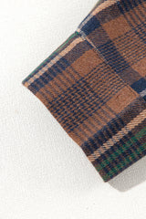 Brown Plaid Print Chest Pockets Buttoned Shirt Jacket Plaid Shackets JT's Designer Fashion