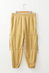 Beige Drawstring Adjusted Band High Waist Plus Size Pants Plus Size Bottoms JT's Designer Fashion
