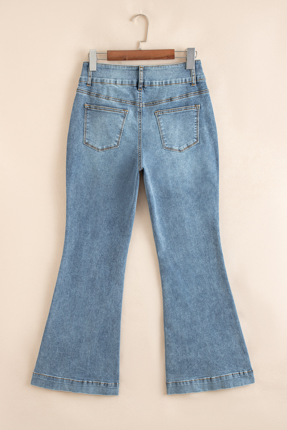 Dusk Blue 2 Button High Waist Piping Trim Bootcut Jeans Jeans JT's Designer Fashion