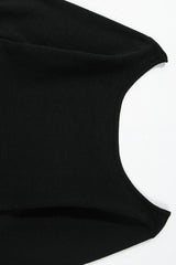 Black Ribbed Knit Long Sleeve Scoop Neck Peplum Patchwork Top Long Sleeve Tops JT's Designer Fashion