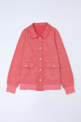 Fiery Red Vintage Washed Flap Pocket Button Shacket Jackets JT's Designer Fashion