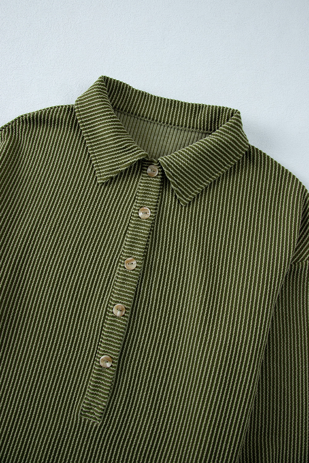 Moss Green Corded Buttons Placket Drop Shoulder Collared Shift Dress Mini Dresses JT's Designer Fashion