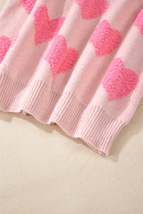 Light Pink Valentine's Day Heart Jacquard Knit Sweater Sweaters JT's Designer Fashion