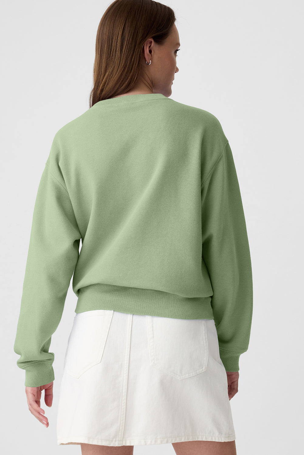 Smoke Green Plain Drop Shoulder Crewneck Pullover Sweatshirt Sweatshirts & Hoodies JT's Designer Fashion