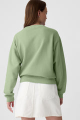 Smoke Green Plain Drop Shoulder Crewneck Pullover Sweatshirt Sweatshirts & Hoodies JT's Designer Fashion