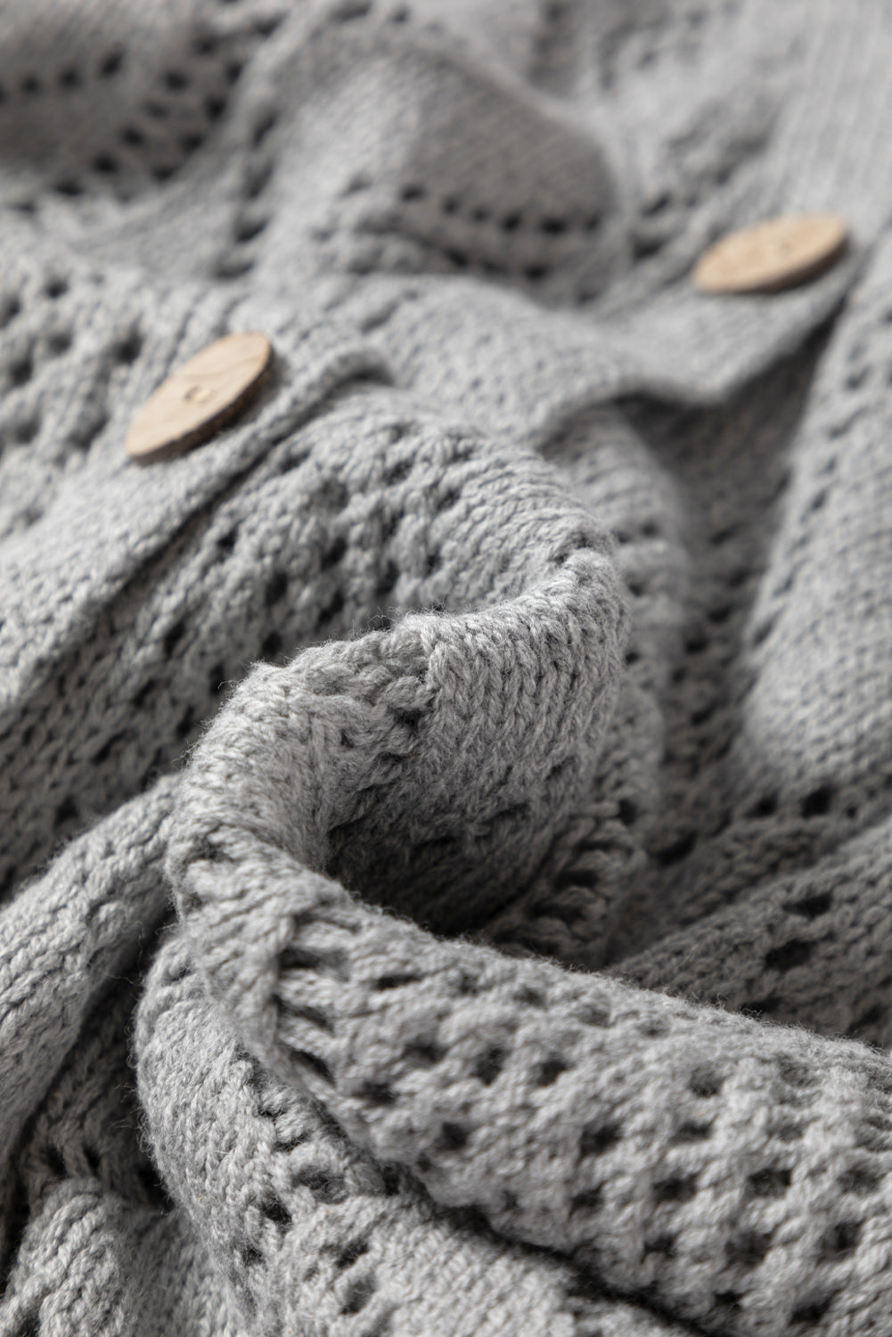 Gray Hollow-out Openwork Knit Cardigan Cardigans JT's Designer Fashion