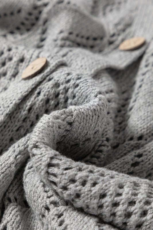 Gray Hollow-out Openwork Knit Cardigan Cardigans JT's Designer Fashion
