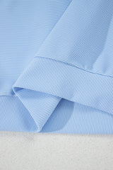 Beau Blue Ribbed Texture Half Zip Ruffled Short Sleeve Top and Shorts Set Short Sets JT's Designer Fashion