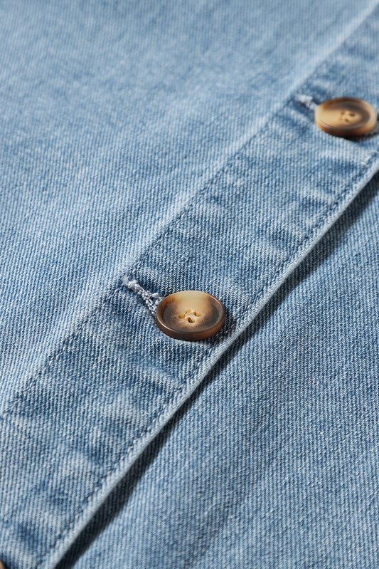 Dusk Blue Slit Buttons Pocketed Denim Jacket Denim Jackets JT's Designer Fashion