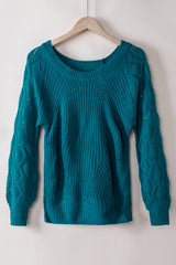 Blue Hollow-out Puffy Sleeve Knit Sweater Sweaters JT's Designer Fashion
