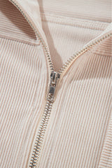 White Corduroy Drawstring Hooded Pocket Zip Up Jacket Jackets JT's Designer Fashion