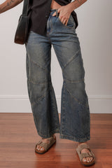 Sail Blue Exposed Stitching Loose Straight High Waist Jeans Jeans JT's Designer Fashion