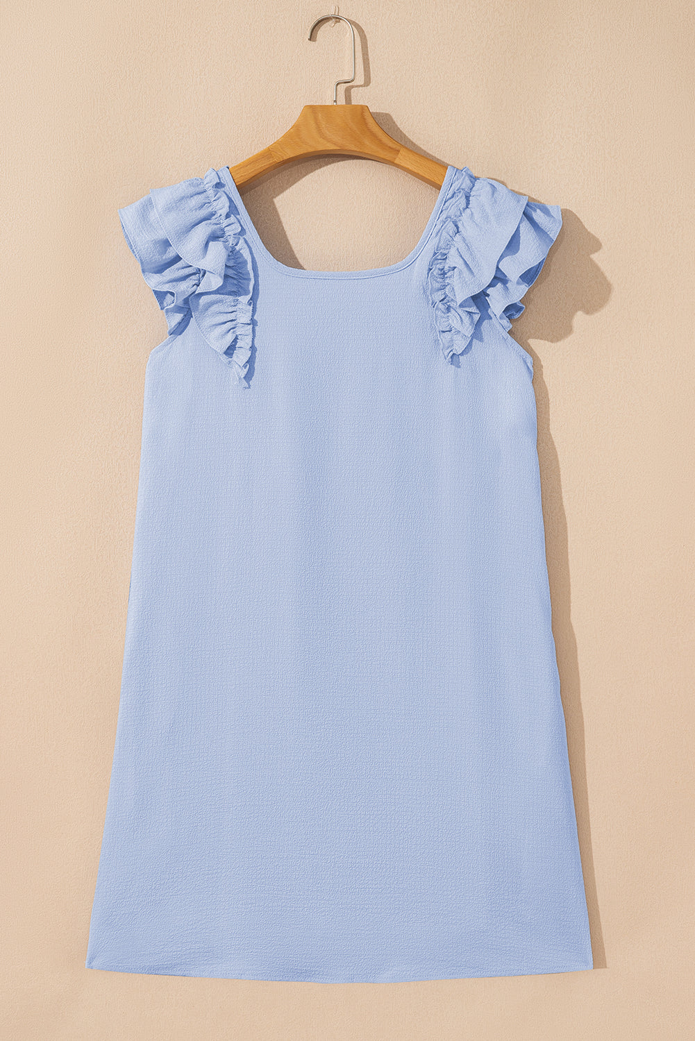 Beau Blue Textured Flutter Sleeve Square Neck Bow Back Mini Dress Mini Dresses JT's Designer Fashion