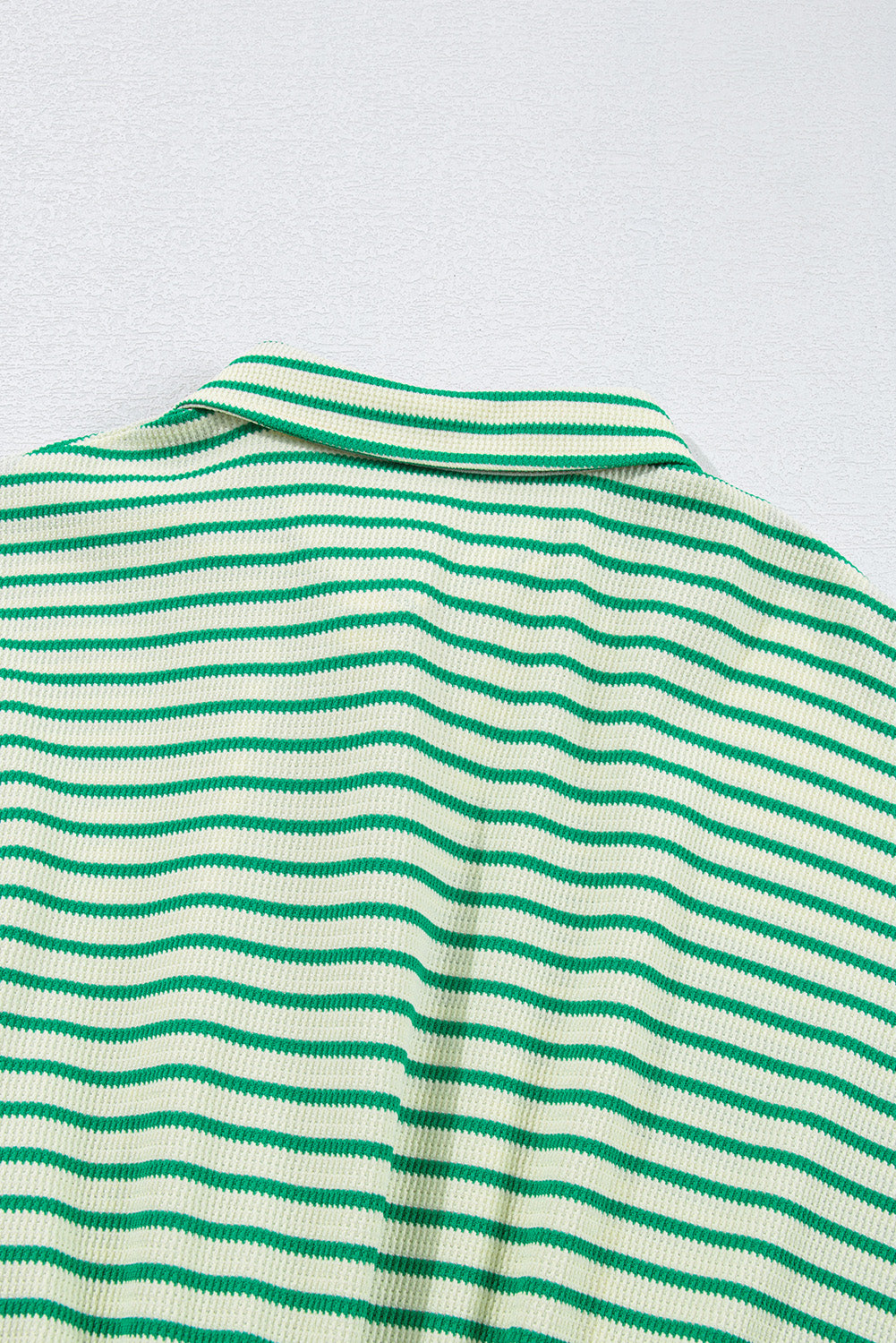 Green Stripe Textured Short Sleeve Collared Buttoned Waist Tie Romper Jumpsuits & Rompers JT's Designer Fashion
