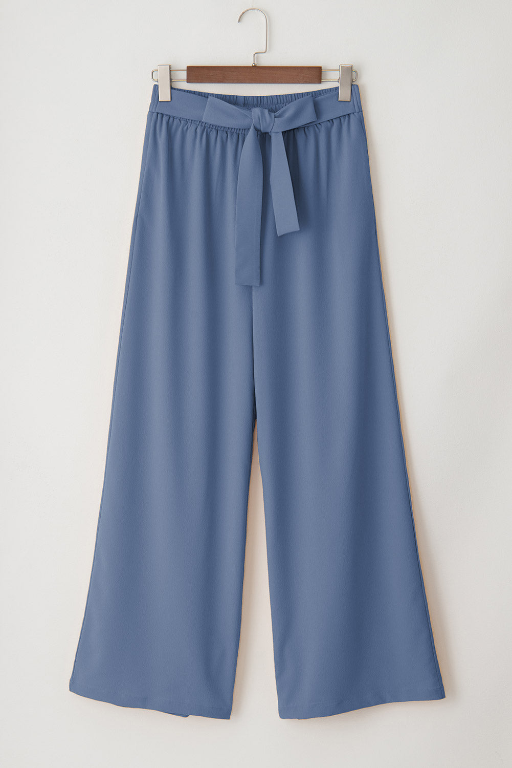 Sail Blue High Waisted Tie Front Side Pocket Wide Leg Flowy Casual Pants Pants & Culotte JT's Designer Fashion