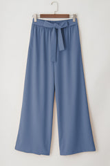 Sail Blue High Waisted Tie Front Side Pocket Wide Leg Flowy Casual Pants Pants & Culotte JT's Designer Fashion