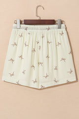 White Bow Print Lace Drawstring Casual Shorts Casual Shorts JT's Designer Fashion