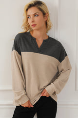 Carbon Grey Notched Neck Colorblock Corded Sweatshirt Sweatshirts & Hoodies JT's Designer Fashion